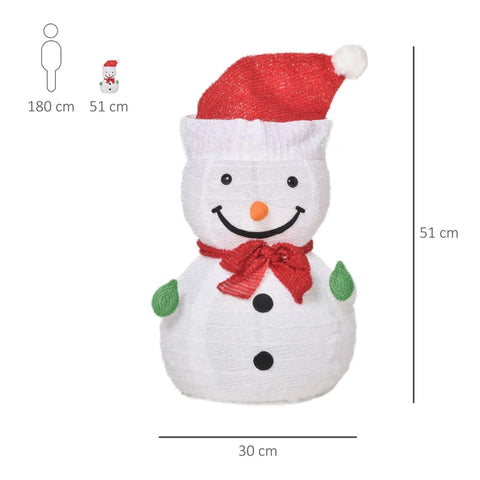 Rootz Christmas Snowman - Christmas Decoration with LED Lights - Model Christmas - Garden Yard Decoration - Foldable - Weatherproof - Polyester - Green + Red + White - Ø30 x 51 cm