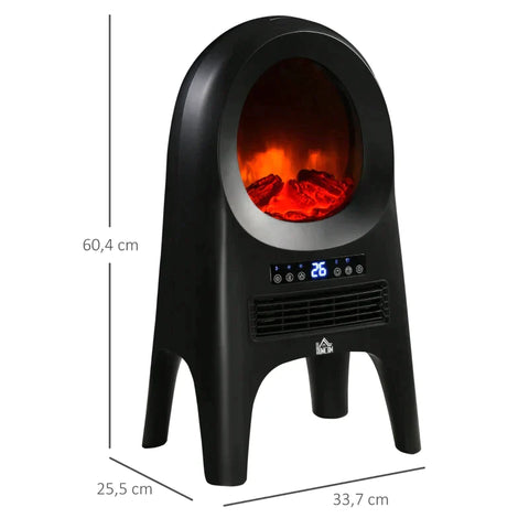 Rootz Space Heater - Electric Heater - 3 Modes - 10-49°c - With Remote Control - Led Flames Freestanding - Black - 33.7 x 25.5 x 60.4 cm