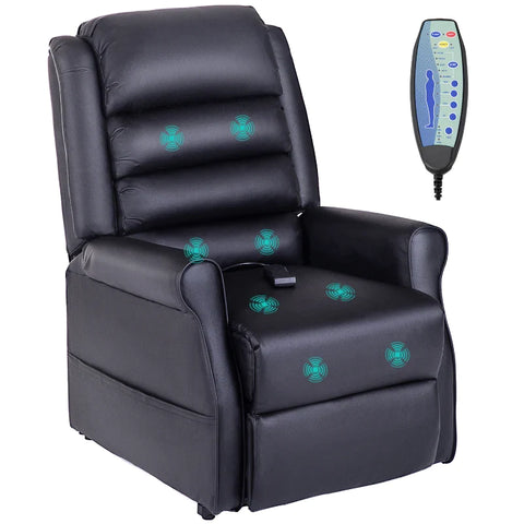 Rootz Massage Chair - Stand-up Aid - Tv Armchair - Thick - Soft Padded - Relaxation Chair - Including Remote Control - Faux Leather - Black -  82L x 96W x 107H cm