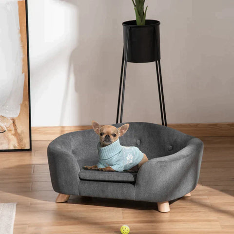 Rootz Pet Sofa - Hondenmat - Hondenbed - Hondensofa - Hondensofa - Kattensofa met Kussen - Achterzak - Pluche Foam - Grenenhout - Donkergrijs - 70 x 47 x 30 cm