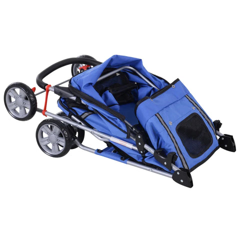 Rootz Dog Stroller - Pet Stroller - Dog Buggy - Dog Stroller For Travel - Foldable Pet Stroller - Dog Travel Buggy - Compact Pet Carriage - Blue - 75L x 45W x 97H cm