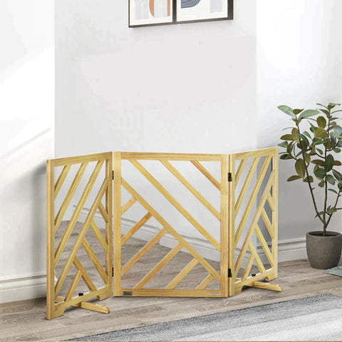 Rootz Barrier Gate - Dog Barrier Gate - Wooden Door Gate - 3 Panel Free Standing Hinged - With Rubber Bumpers Pine - Pine Wood - Natural Wood - 181 x 35 x 76cm