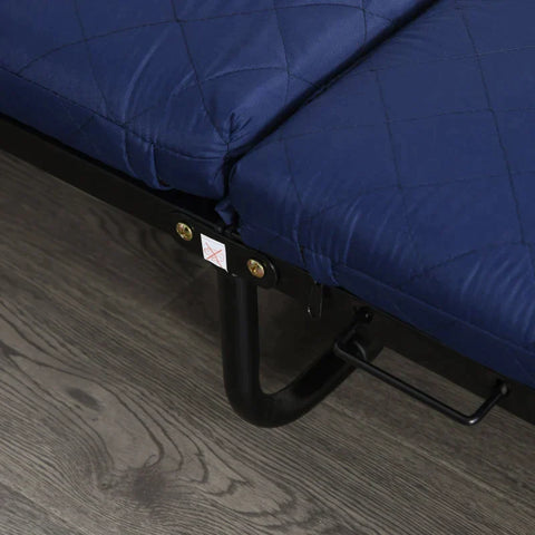 Rootz Klappbares Gästebett – 2-in-1-Klappbett mit Rollen – verstellbare Kopfteilhöhe – Stahl + Schaumstoff – Blau – 184 x 65 x 26 cm