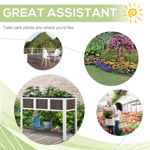 Rootz Raised Bed - Planting Table - Gardening Table - Wooden Garden Beds for Vegetables - Flowers Planters with Shelf - White/Grey - 119 x 57 x 89 cm