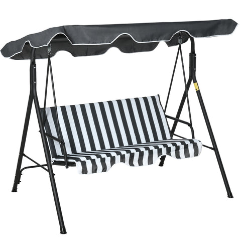 Rootz Hollywood Swing - Garden Swing - Swing Bench - 3-seater With Roof - Steel - Blue + White - 172 x 110 x 153 cm
