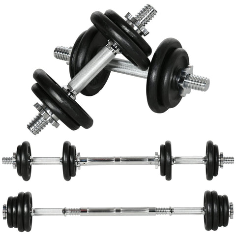 Rootz Dumbbell - 2-in-1 Dumbbell - Dumbbell Handle - Barbell - 8 Weight Plates - Rustproof - 20 Kg - Iron - Black - 95 x 16 x 16Hcm