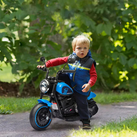 Rootz Electric Children's Motorcycle - Electric Children's Vehicle - Headlight - 3 Km/h - Plastic - Blue + Black - 76L x 42W x 57H cm