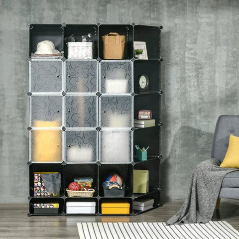 Rootz Cabinet - Wardrobe Cabinet - Storage Cabinet - With 20 Compartments - Modular Design - Plastic/Steel - White/Black - 145 x 47 x 196cm