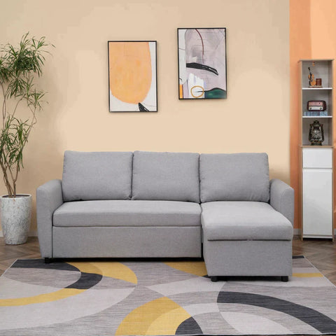 Rootz Sofa Bed - Corner Sofa - Fabric Sofa - With Sleeping Function - Corner Couch Set - With Chaise Longue - L-Shape Sofa - Gray - 217 x 134 x 85 cm