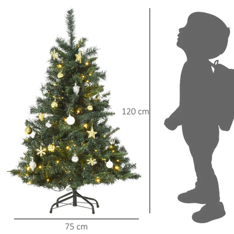 Rootz Christmas Tree - Flame Retardant - 307 Needle Tips - Warm White Leds - High-quality Stand - Pvc Metal - Green - Ø75 x 120H cm