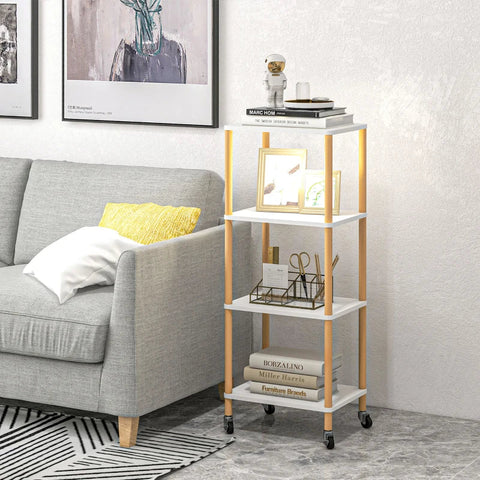 Rootz Utility Trolley - Kitchen Trolley - 3 Shelves - 4 Wheels - Chipboard - Steel - White + Yellow - 40L x 30W x 105.5H cm