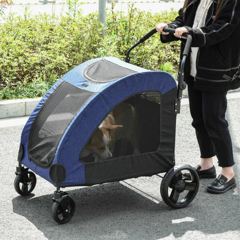 Rootz Pet Trolley - Pet Stroller - Pet Buggy - Dog Buggy - Dog Trailer - Pet Trailer - Blue\Black - 98 x 82 x 110 cm