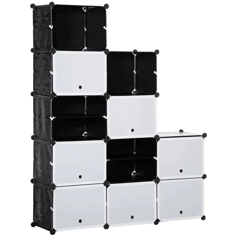 Rootz Shoe Cabinet - Wooden Mallet - Black Clamp - Plastic + Steel - Black + White - 125 x 32 x 125 cm