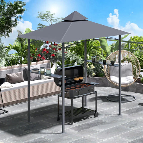 Rootz Gazebo - Barbecue Gazebo - Garden Tent - Balcony Gazebo - Flame Retardant Double Roof - Grey - 245 x 148 x 252 cm