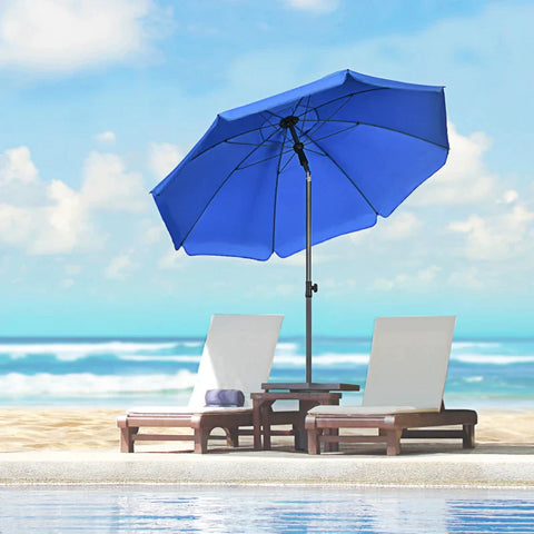 Rootz Beach Umbrella - Parasol with Ventilation Holes - Adjustable - Tilt UV50+ Diameter 1.80 - Blue - 180L x 180W x 209H cm