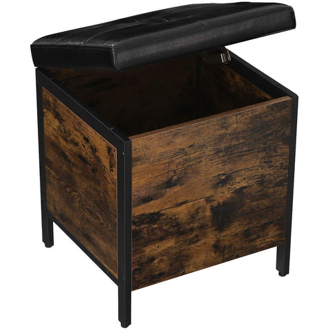 Rootz Hocker - Stool with storage space - Shoe bench - Hockers - Artificial leather and Wood - Industrial - Brown / Black - 40 x 40 x 50 cm