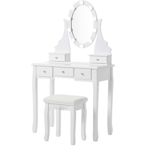 Rootz Dressing Table - With Mirror & LED Lighting - Make-up Table - For Women - Dressing Tables - White - 80 x 40 x 143 cm (LxWxH)
