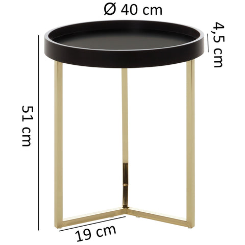 Rootz Side table - Coffee table - Side table - Wood - Metal - Ø 40 cm - Black - Gold
