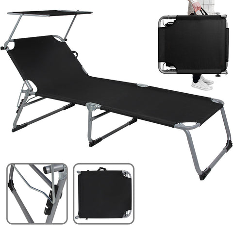 Rootz Liege – Liege – Loungesessel – Gartenstuhl – Relaxsessel – klappbar – weißes Sonnendach – 195 x 60 x 30 cm