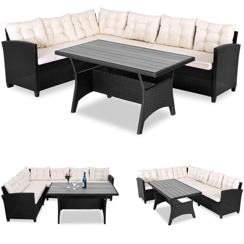 Rootz Loungeset - Wit WPC tafelblad - Tuin - Terras - Hoeklounge - Tuinmeubelen - Poly rotan