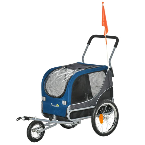 Rootz 2-in-1-Hundeanhänger – Haustier-Fahrradanhänger – Hundeträger – Hunde-Fahrradanhänger – Oxford-Stoff – atmungsaktiv – Metall – Blau/Grau – 122 x 58 x 74 cm