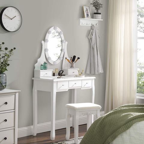 Rootz Dressing Table - With Mirror & LED Lighting - Make-up Table - For Women - Dressing Tables - White - 80 x 40 x 143 cm (LxWxH)
