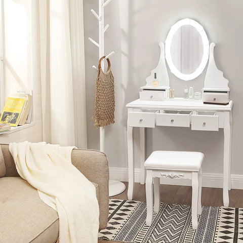 Rootz Dressing Table - With Mirror & LED Lighting - Make-up Table - For Women - Dressing Tables - White - 80 x 40 x 143 cm (LxWxH)
