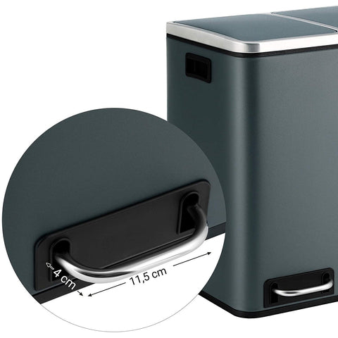 Rootz Trash Can Waste Separation 30 Liter - Trash Cans - Pedal Bin - Smoke Gray - 41 x 36 x 47 cm