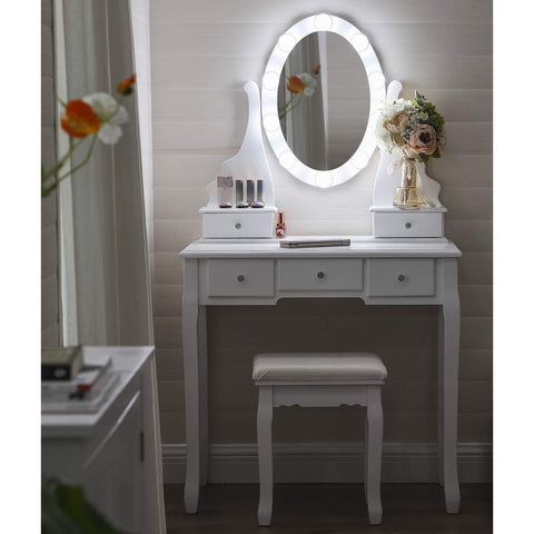 Rootz Dressing Table - With Mirror & LED Lighting - Make-up Table - For Women - Dressing Tables - White - 80 x 40 x 143 cm (LxWxH)