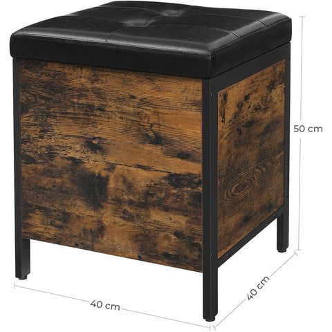 Rootz Hocker - Stool with storage space - Shoe bench - Hockers - Artificial leather and Wood - Industrial - Brown / Black - 40 x 40 x 50 cm