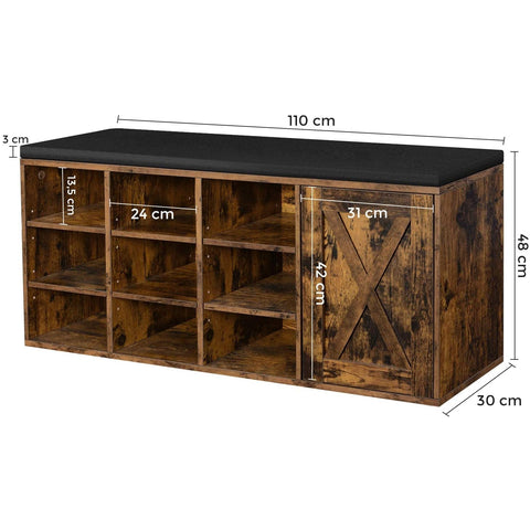 Rootz Shoe Rack - Shoe Cabinet - 11 Pairs of Shoes - Bench - 110 x 30 x 48 cm