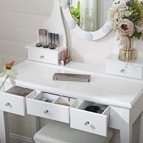 Rootz Dressing Table - With Mirror & LED Lighting - Make-up Table - For Women - Dressing Tables - White - 80 x 40 x 143 cm (LxWxH)