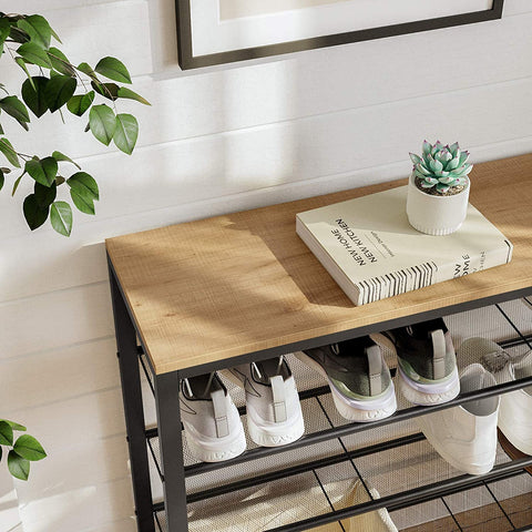 Rootz Shoe Rack - Shoe Cabinet for 16 Pairs of Shoes - Industrial Vintage Design - Wood and Metal - 100 x 30 x 92.5 cm