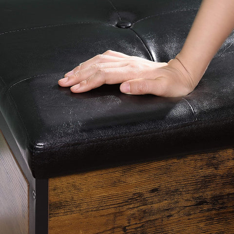 Rootz Hocker - Stool with storage space - Shoe bench - Hockers - Artificial leather and Wood - Industrial - Brown / Black - 40 x 40 x 50 cm