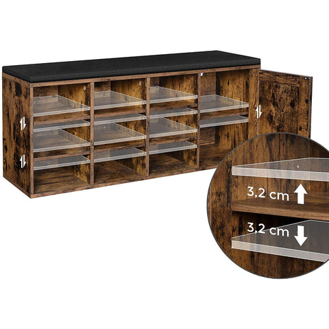 Rootz Shoe Rack - Shoe Cabinet - 11 Pairs of Shoes - Bench - 110 x 30 x 48 cm