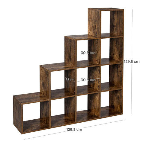 Rootz Bookcase - 10 Compartments - Filing Cabinet - Cupboard - Cupboards - Wood - Brown - Industrial - 129.5 x 30.5 cm