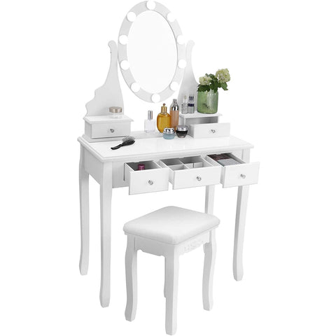 Rootz Dressing Table - With Mirror & LED Lighting - Make-up Table - For Women - Dressing Tables - White - 80 x 40 x 143 cm (LxWxH)
