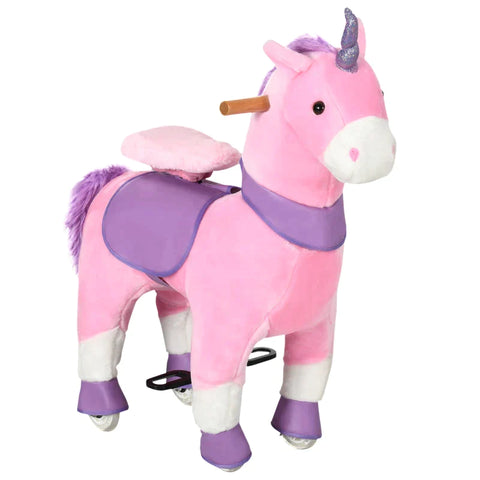 Rootz Kids Rocking Horse - Rocking Horse - Kids Ride-on Unicorn - With Two Wheels - Steel/Poplar Wood/PU - Pink - 70 cm x 32 cm x 87 cm