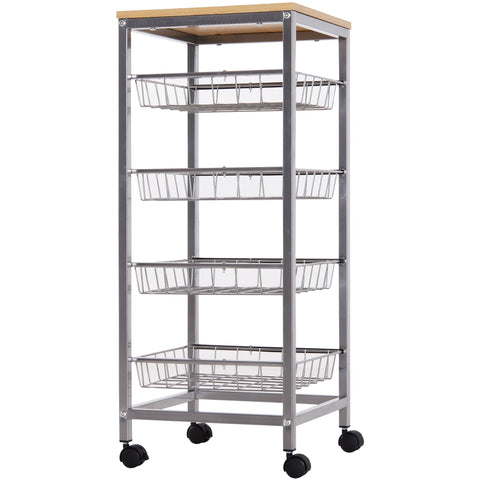 Rootz Kitchen trolley - Kitchen trolley - Serving trolley - 4-layer - Wire baskets - 36.5 x 36.5 x 89 cm - Steel - MDF -
