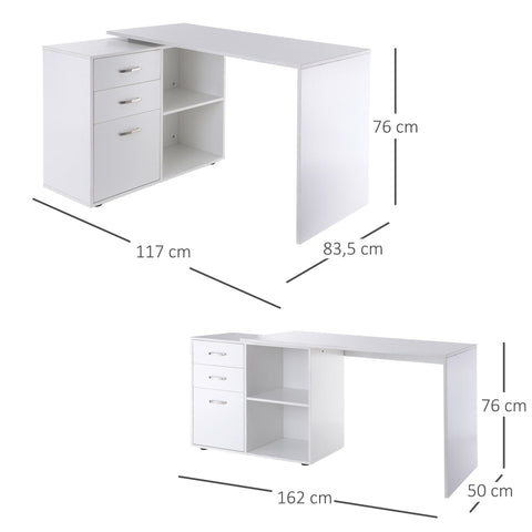 Rootz Desk - Computer Table - Corner Desk - Adjustable - Processed Wood - Storage Space - Drawers - 117 x 83.5 x 76 cm - Black