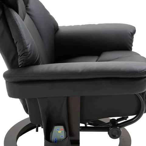 Rootz Massage Chair - Relaxation Chair - Recliner With Massage Function - Footstool - Reclining Function - Imitation Leather - Black - 79 x 82 x 101 cm