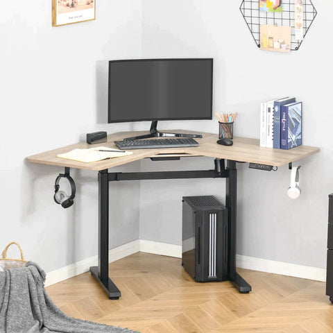 Rootz Elektrischer Schreibtischtisch – Schreibtischtisch – Motor-Computertisch – höhenverstellbarer Stehschreibtisch – Aufbewahrungsfunktion – Natur + Schwarz – 160 x 101 x 72–122 cm