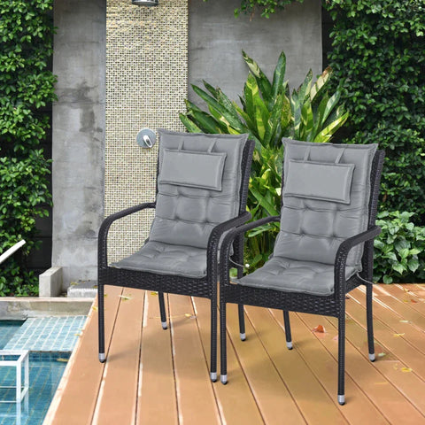 Rootz 2 Pcs. Garden Chair Cushion Seat - Chair Pad - Pad For Garden Chair - Seat Cushion With Backrest - Indoor And Outdoor Use - Dark Grey - 120 x 50 x 9 cm