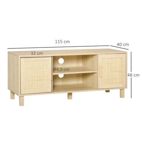 Rootz TV Dresser - TV Table - Dresser - TV Storage Cabinet - TV Cabinet - 2 Rattan Doors - 115 x 40 x 48 cm