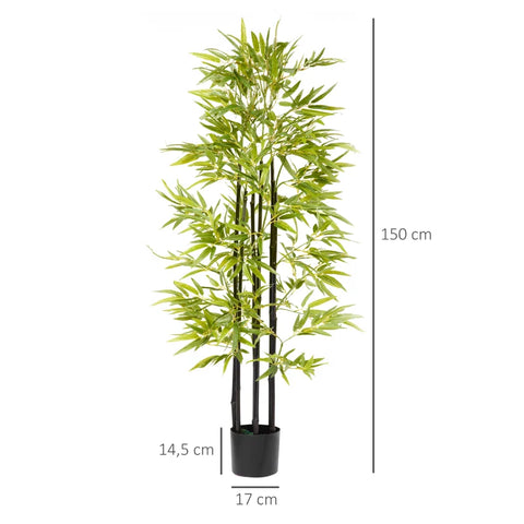 Rootz Artificial Bamboo Plant with Planter - Artificial Plant - Beautiful Decoration - Artificial Replica - Green + Brown + Black - 17cm x 17cm x 150cm