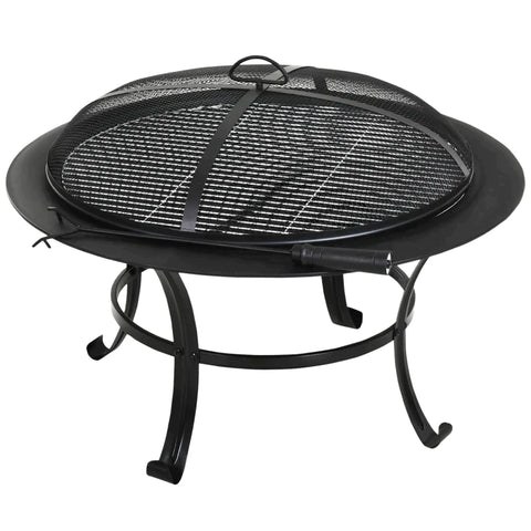 Rootz Fire Bowl - Fire Basket - Fire Pit With Spark - Grill Grate -  Poker - Garden - Black
