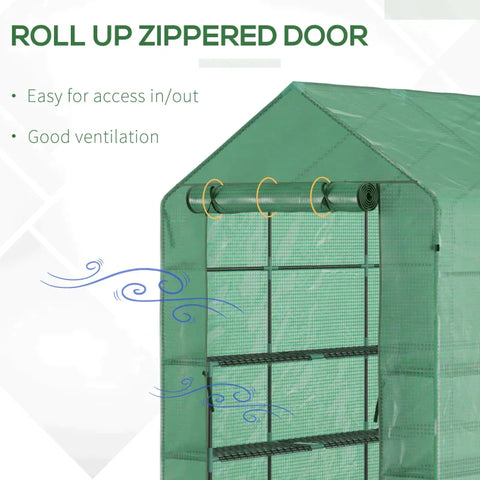 Rootz Greenhouse - 2 Tier Greenhouse - Buitentuin Met Roldeur - Groen - 214 cm x 143 cm x 195 cm