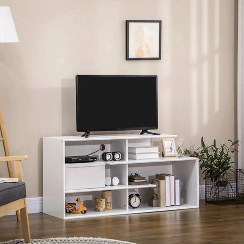 Rootz TV Cabinet - TV Bench - TV Stand - With 4 Shelves - Cable Management Holes - TVs Up To 32"-55" - White - 120 cm x 40 cm x 60 cm