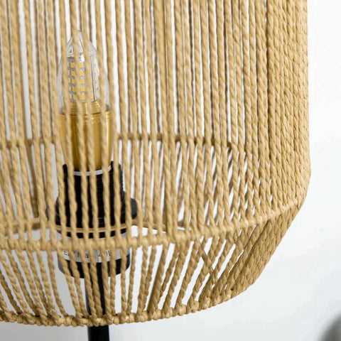 Rootz Floor Lamp - Bedside Lamp - 2-Part Light Set - 1 Floor Lamp - 1 Table Lamp - Metal/Paper String - Natural/Black - 38cm x 38cm x 158cm