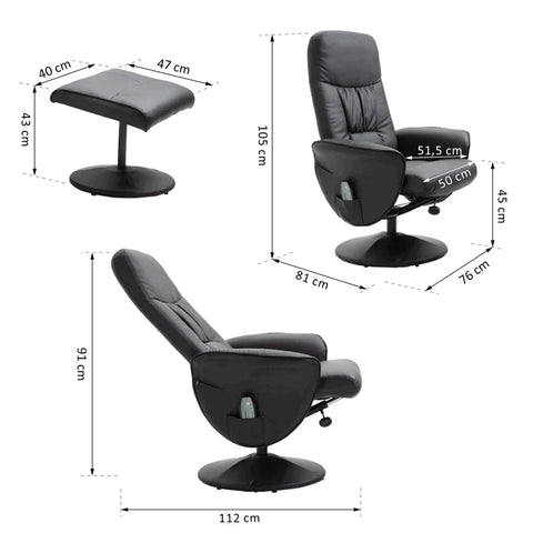 Rootz Relaxstoel - Massagestoel - Ligstoel - Ergonomische Stoel - Relaxstoel Met Voetenbank - Opbergruimte Ligfunctie - TV-Stoel Met Massagefunctie - Imitatieleer - Zwart - 76 x 81 x 105 cm